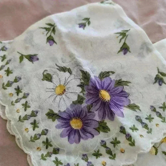 Pair of ladies floral handkerchiefs  purple and yellow - Picture 5 of 7